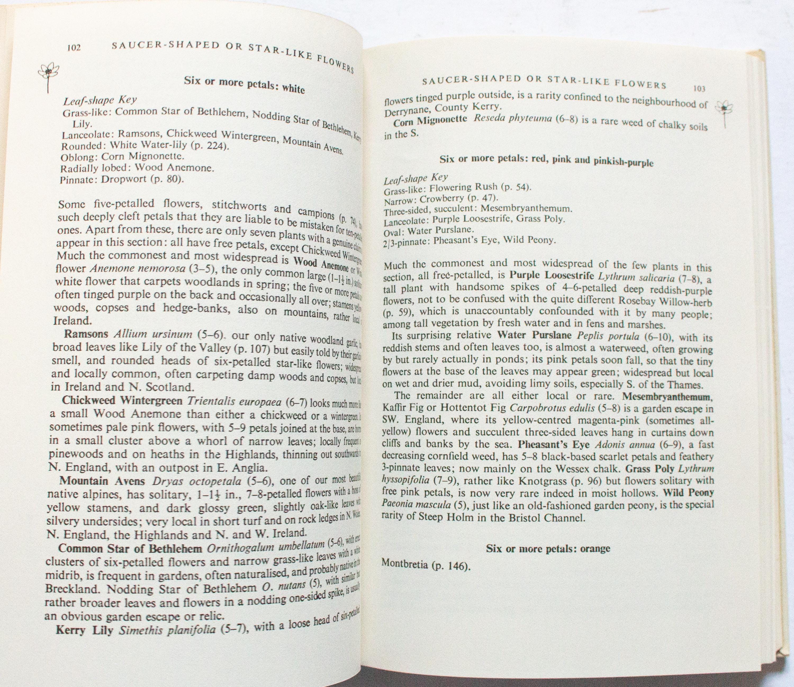 Botanical Key Book Botanical Book 'finding Wild Flowers' by R. S. R. Fitter, Vintage ...