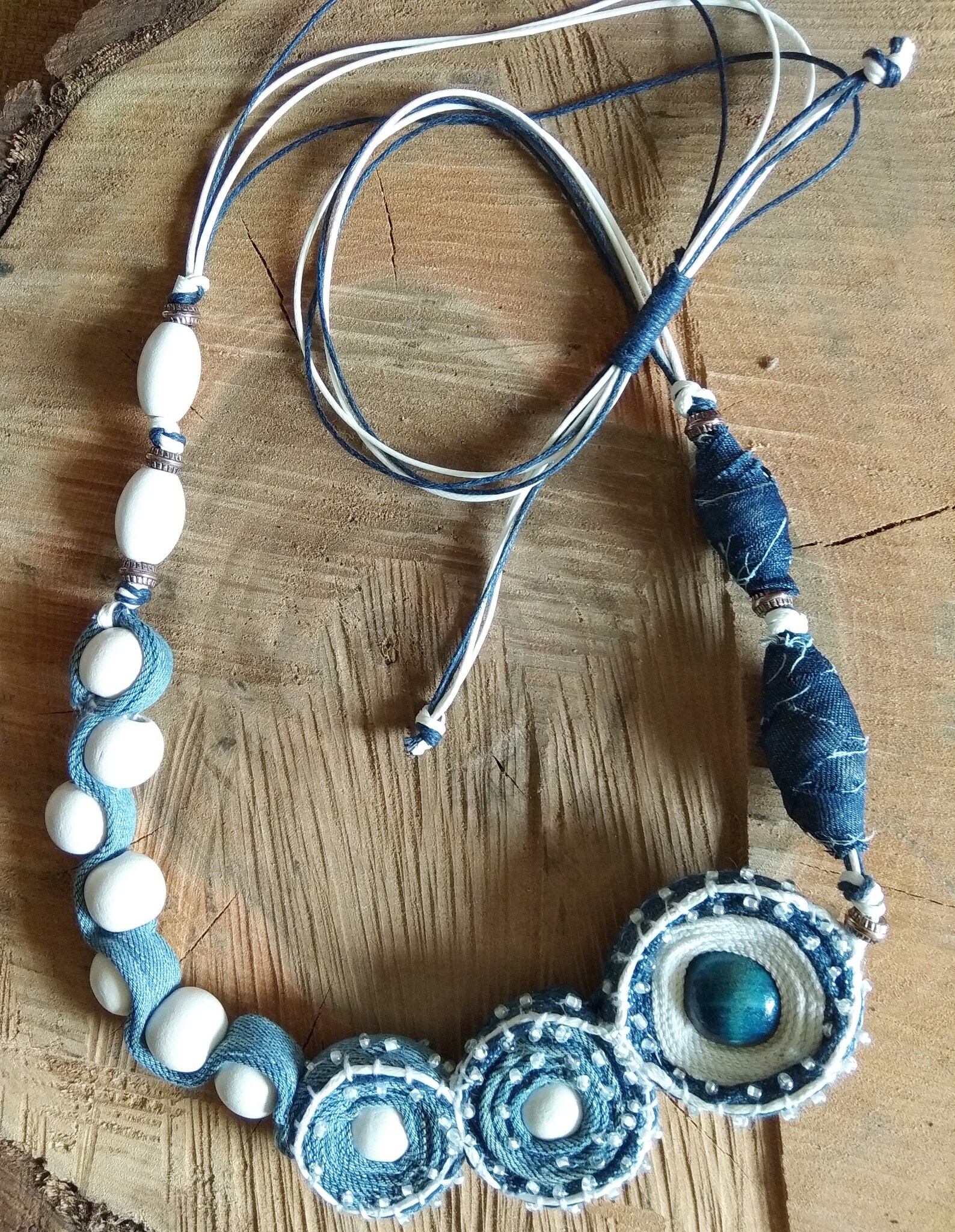 Blue denim necklace Summer denim necklace Shabby chic Denim Etsy