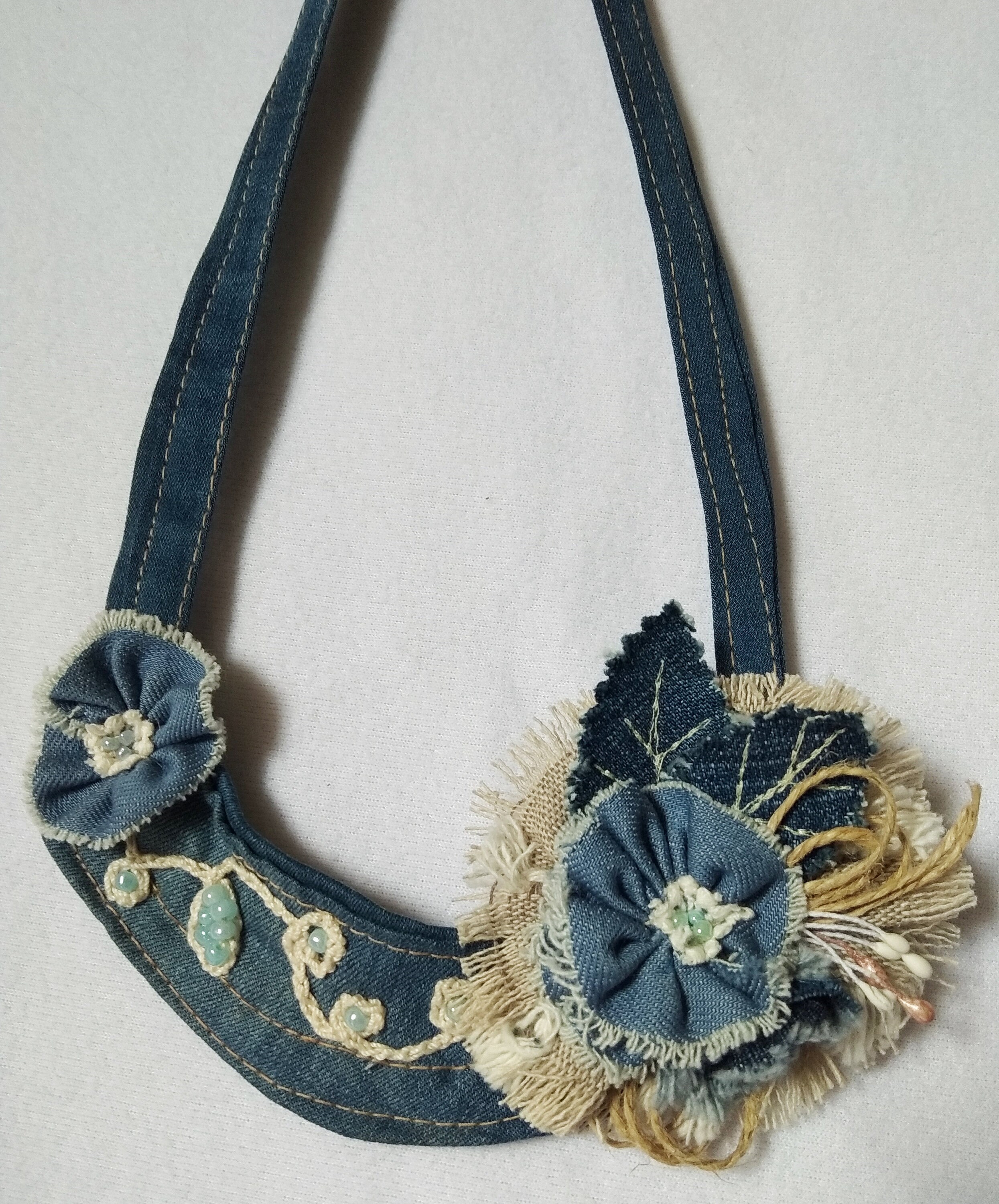 Blue denim necklace Summer denim necklace Shabby chic Denim Etsy