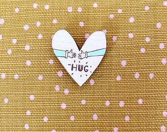 Hug heart pin badge, hand painted thinking of you gift