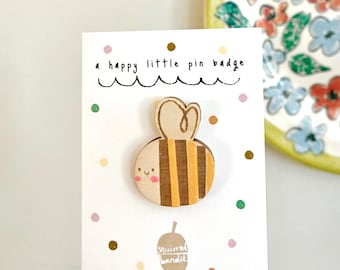 Bee wooden pin badge