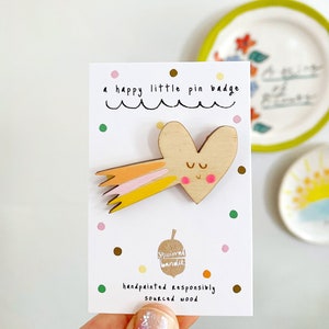 Heart wooden pin badge, hand painted keepsake