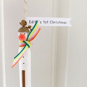 Snowman christmas decoration / handpainted wooden peg doll keepsake