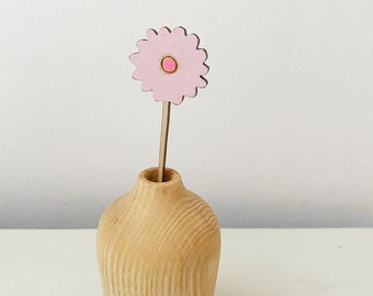 Wooden wildflower / handpainted pink flower stem