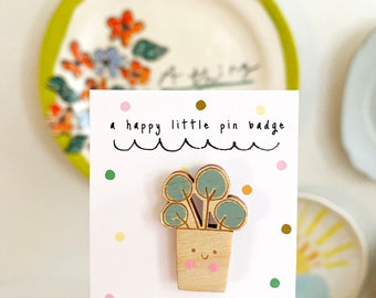 Pilea plant pin badge gift. Hand painted keepsake badge, sustainably made.