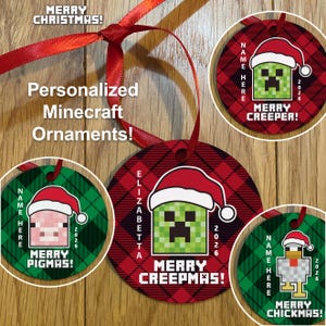 Personalized Minecraft Custom Christmas Ornament: Creeper, Pig or Chicken 2026