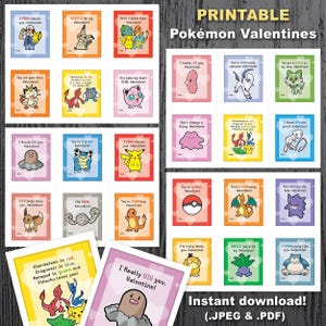 Tarjetas de San Valentín de Pokémon para imprimir en el aula para niños Descarga instantánea Archivo digital PDF JPEG Lindo único Tamaño de letra 8,5 x 11” Anime Pikachu
