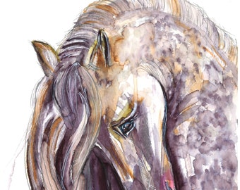 Giclee z koniem – oryginalna akwarelowa sztuka konna (8,3 x 11,7 cala)