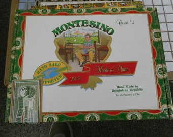 Wood Cigar Box Empty Arturo Fuente Montesino Cesar #2 Made With Havana Vintage Seed Tobacco Hand Made Dominican Republic Held 25 Cigars