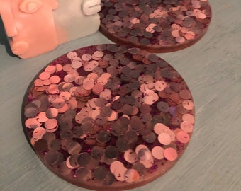 Handgemacht Rosa Glitzer| Glänzender Untersetzer aus Resin | Glitzer | Maßgeschneidert | Retro Style | Dekoratives Tablett | Wohndekor | Tasse Untersetzer