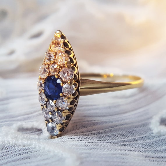 Marvelous Estate Vintage Navette Sapphire Diamond Engagement