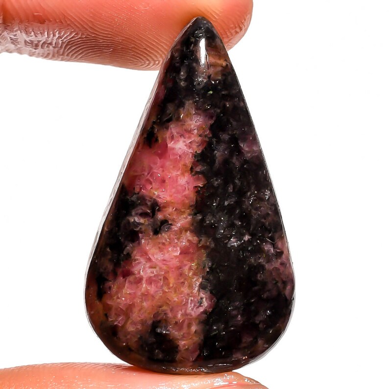Genuine Rhodonite Gemstone Wt- 44 cts Rhodonite Cabochon Smmoth Cab Loose Gemstone. Rhodonite Pear Cabochon Size 34x20x6 mm