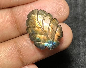 Natural Labradorite Gemstone , Labradorite Both Side Hand Carved Gemstone , Labradorite Hand Carved Leaf Shape  , Wholesale Gemstone