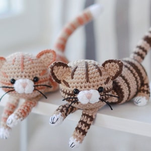 Crochet Tabby Cat Pattern PDF, Brown Red Striped Kitty Crochet Tutorial image 1