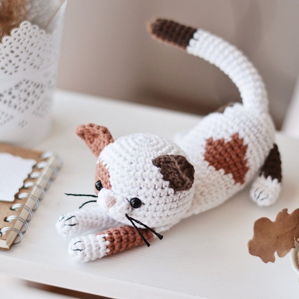 Crochet Calico Cat Pattern, Amigurumi Spotted Kitten Tutorial PDF