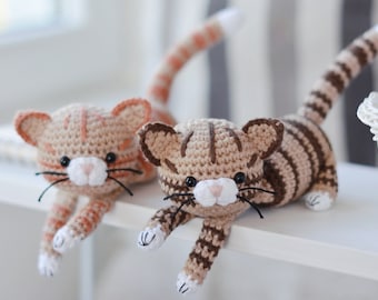 Crochet Tabby Cat Pattern PDF, Brown Red Striped Kitty Crochet Tutorial