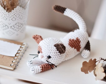 Crochet Calico Cat Pattern, Amigurumi Spotted Kitten Tutorial PDF