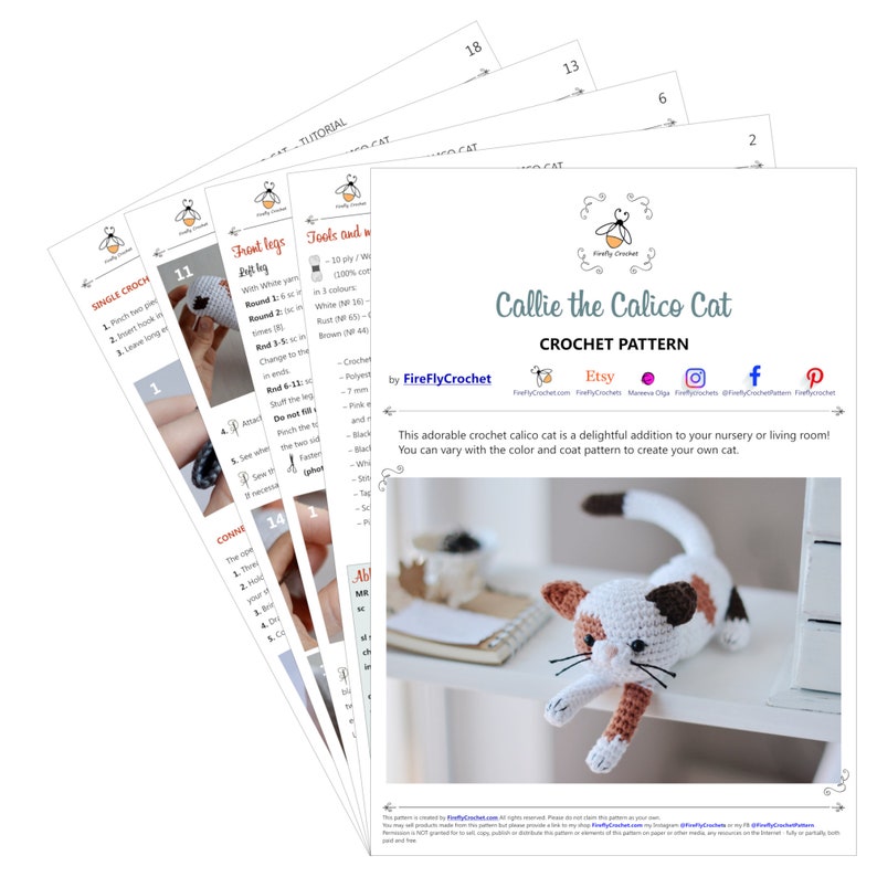 Crochet Calico Cat Pattern, Amigurumi Spotted Kitten Tutorial PDF image 3