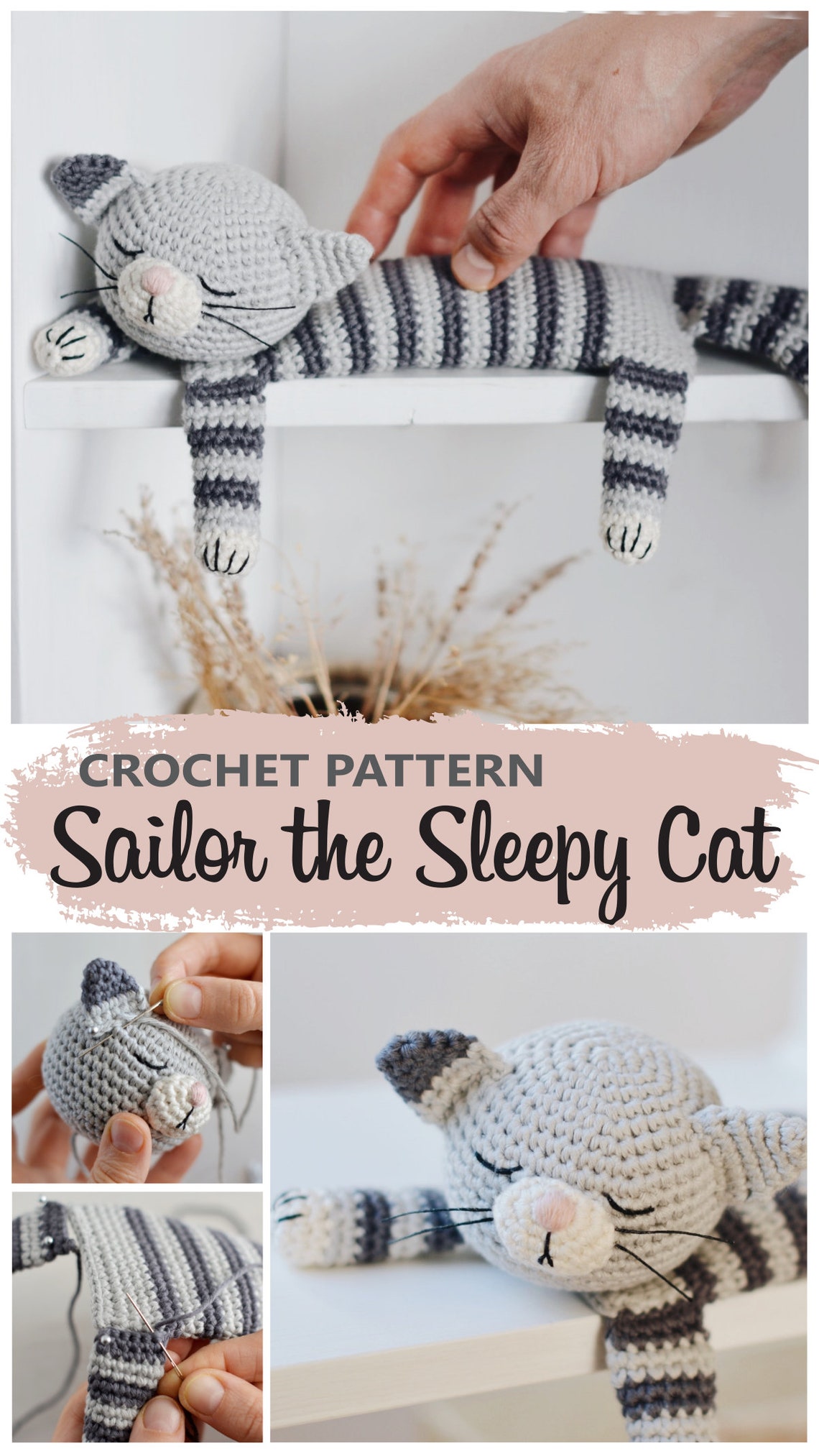 Easy Sleepy Cat Crochet Pattern / Tabby Amigurumi Cat Tutorial Etsy