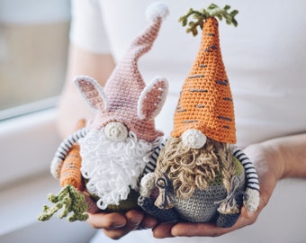 Two Easter Gnomes Crochet Pattern, Crochet Bunny Gnome and Carrot Gnome DIY