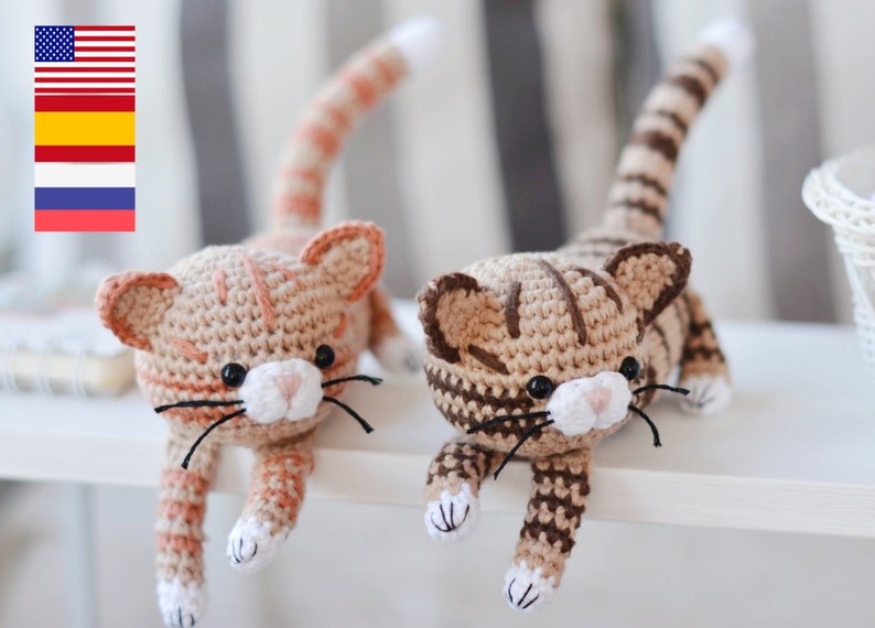 Crochet Tabby Cat Pattern PDF, Brown Red Striped Kitty Crochet Tutorial image 2