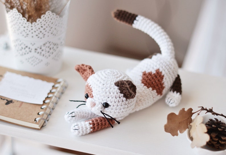 Crochet Calico Cat Pattern, Amigurumi Spotted Kitten Tutorial PDF image 1