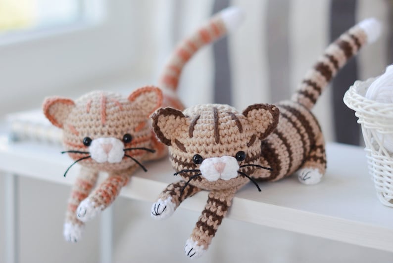 Crochet Tabby Cat Pattern PDF, Brown Red Striped Kitty Crochet Tutorial image 1