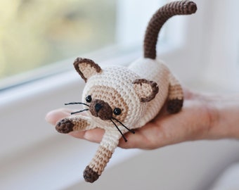 Amigurumi Siamese Cat Crochet Pattern, Easy Crochet Kitten Tutorial PDF