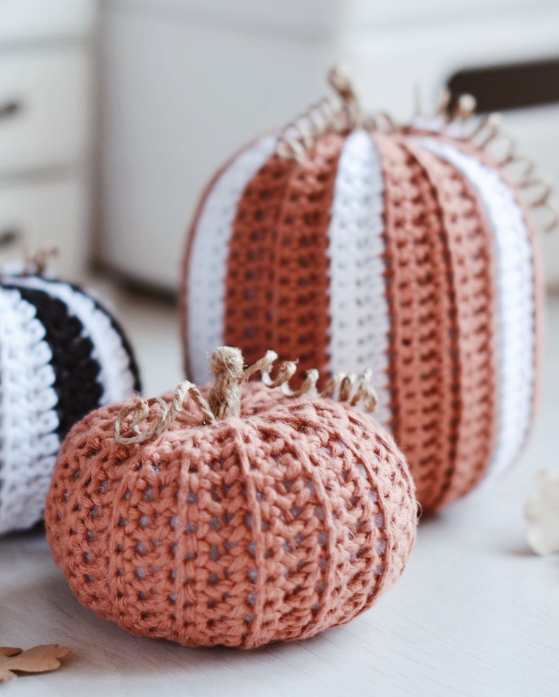 Halloween Crochet Pattern for Three Striped Large Pumpkins, Easy and Quick Crochet Tutorial image 6