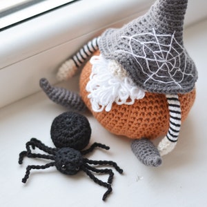 Halloween Pumpkin Gnome & Spider Crochet Pattern PDF, Crochet Halloween Decor Tutorial, Autumn Gnome Amigurumi DIY 10 image 8