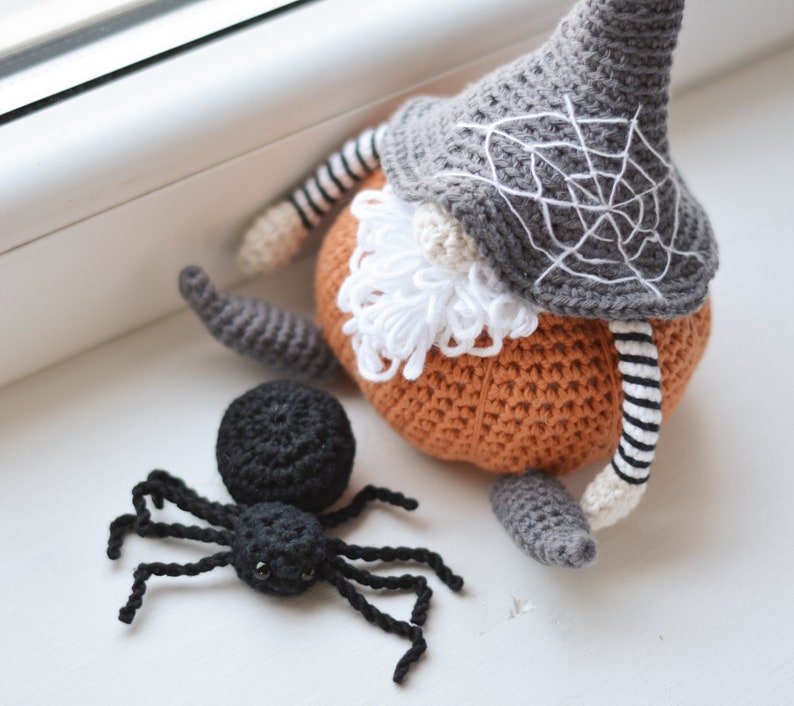 Halloween Pumpkin Gnome & Spider Crochet Pattern PDF, Crochet Halloween Decor Tutorial, Autumn Gnome Amigurumi DIY 10 image 8