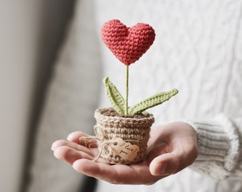 Red Heart Plant in a Pot Crochet Pattern, Personalised Anniversary Crochet Pattern PDF, Tutorial on How to Crochet a Plant