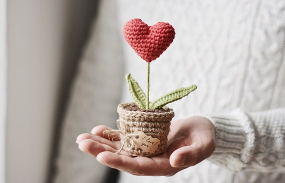 Red Heart Plant in a Pot Crochet Pattern Personalised 