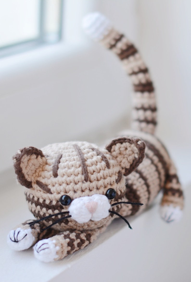 Crochet Tabby Cat Pattern PDF, Brown Red Striped Kitty Crochet Tutorial image 5