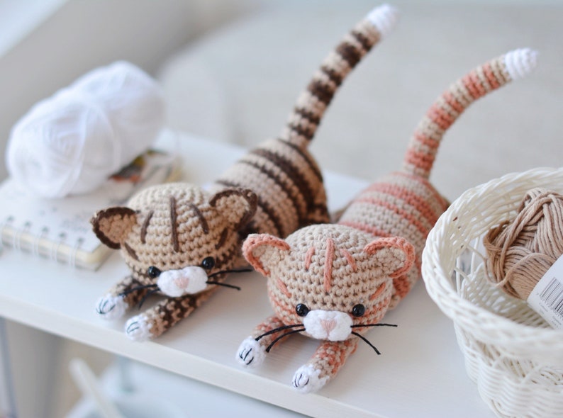 Crochet Tabby Cat Pattern PDF, Brown Red Striped Kitty Crochet Tutorial image 8