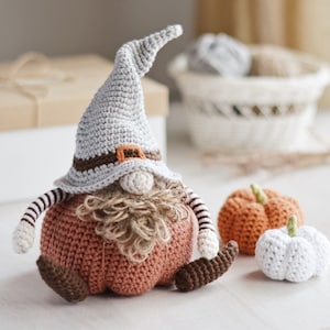 Fall Gnome Crochet Pattern PDF, Harvest Pumpkin Gnome Amigurumi Instructions 9.5”