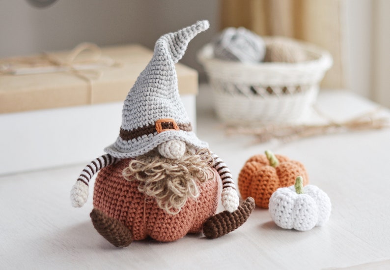 Fall Gnome Crochet Pattern PDF, Harvest Pumpkin Gnome Amigurumi Instructions 9.5 image 1