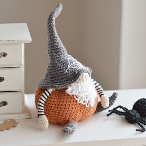 Halloween Pumpkin Gnome & Spider Crochet Pattern PDF, Crochet Halloween Decor Tutorial, Autumn Gnome Amigurumi DIY 10 image 9