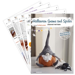 Halloween Pumpkin Gnome & Spider Crochet Pattern PDF, Crochet Halloween Decor Tutorial, Autumn Gnome Amigurumi DIY 10 image 3