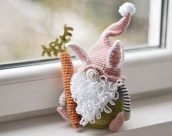 Easter Bunny Gnome Amigurumi Crochet Pattern, Crochet Gnome Doll DIY 10”