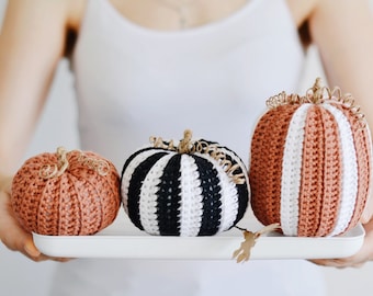 Halloween Crochet Pattern for Three Striped Large Pumpkins, Easy and Quick Crochet Tutorial