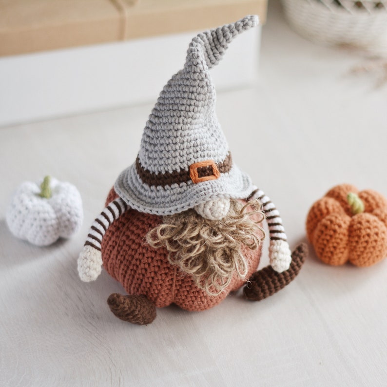 Fall Gnome Crochet Pattern PDF, Harvest Pumpkin Gnome Amigurumi Instructions 9.5 image 9