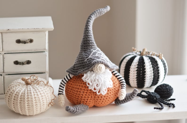 Halloween Pumpkin Gnome & Spider Crochet Pattern PDF, Crochet Halloween Decor Tutorial, Autumn Gnome Amigurumi DIY 10 image 6