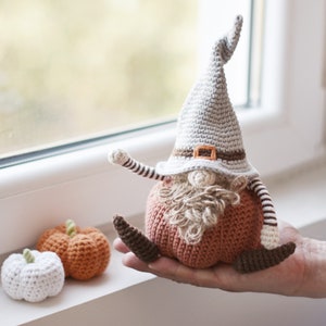 Fall Gnome Crochet Pattern PDF, Harvest Pumpkin Gnome Amigurumi Instructions 9.5 image 2