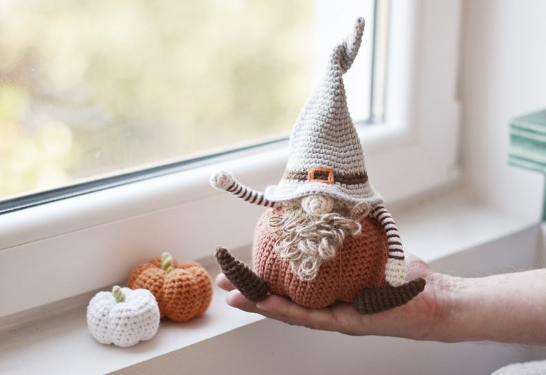 Fall Gnome Crochet Pattern PDF, Harvest Pumpkin Gnome Amigurumi Instructions 9.5 image 2