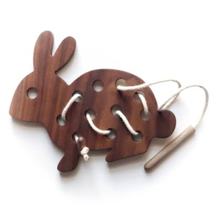 Bunny lacing toy, wood toy, preschool gift, fine motor toys, sewing for kids, toddler toys