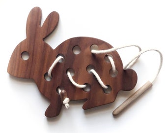 Bunny lacing toy, wood toy, preschool gift, fine motor toys, sewing for kids, toddler toys