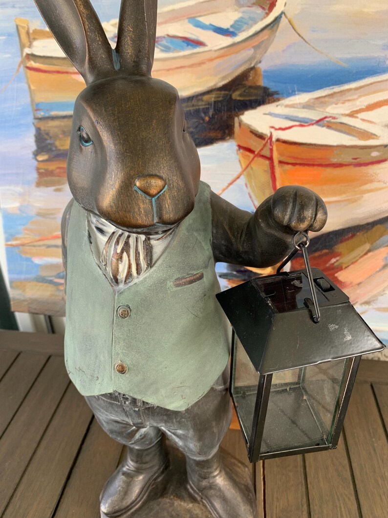 Rabbit Garden Statue Holding Lantern - Etsy