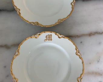 2 Haviland Antique gold rimmed plates