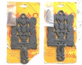 Vintage Griswold-Wagner General House Wares, Cast Iron Decorative Hooks with Base, Early American Design Family Tree Motif Grape Motif